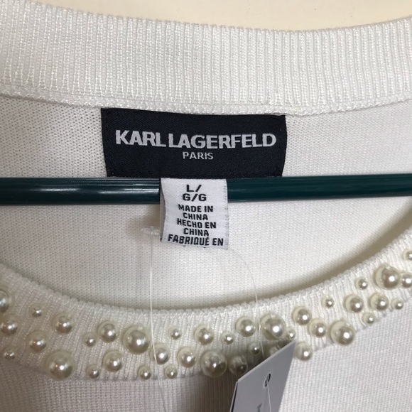 Karl Lagerfeld Top Beaded Neckline Ruffle Sleeve - Picture 5 of 9